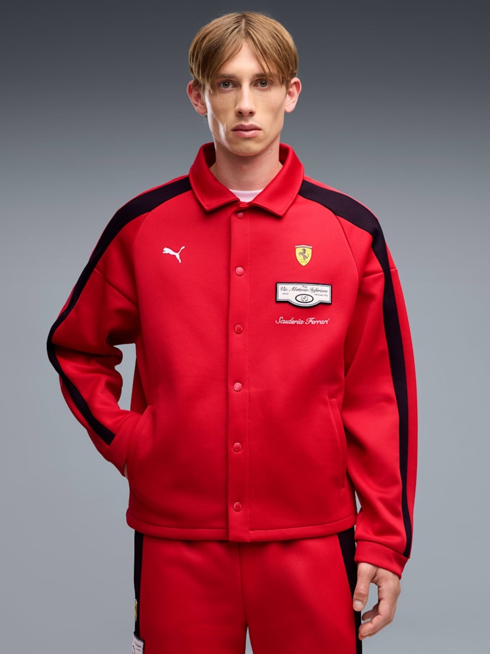 Puma Men's Scuderia Ferrari Race T7 Track Jacket Red Striped Sleeve Sz S
